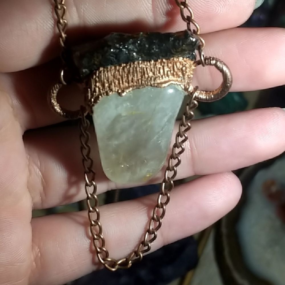Handmade Rutilated Quartz & Baltic Amber Amulet - Picture 6 of 6